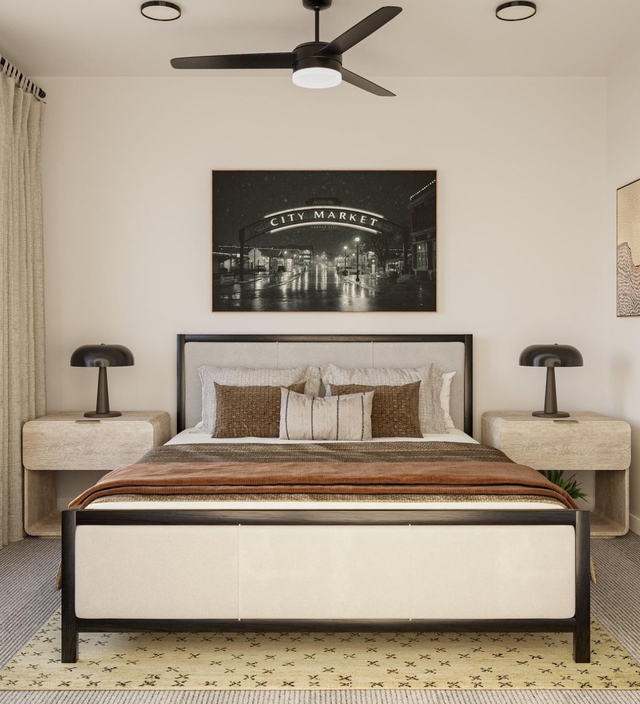 The Wade A cozy bedroom featuring a bed, a desk, and a window allowing natural light to enter the space.